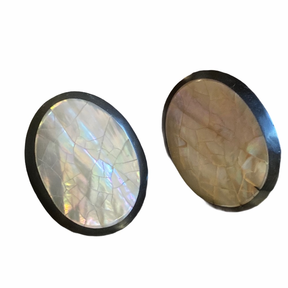 Vintage Artisian Mother of Pearl Large Statement Earrings for Pierced Ears